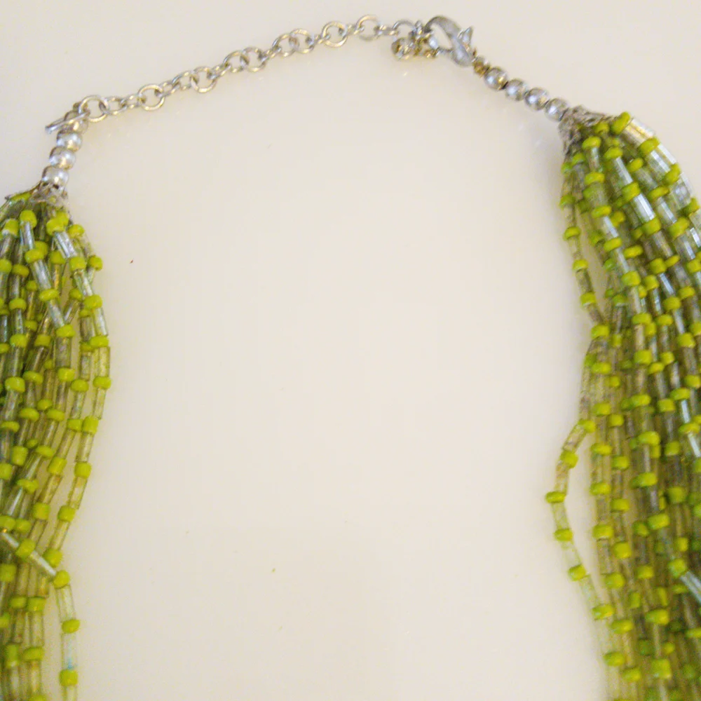 Vibrant Green and Blue Multi-Strand Necklace with Seed Beads
